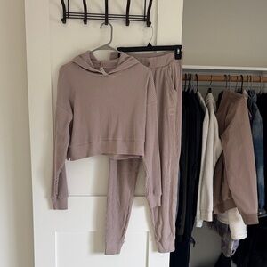 Alo Ribbed Hoodie & Jogger Set in Dusty Mauve